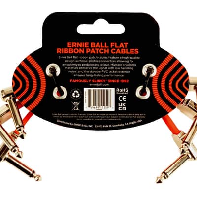 3" Flat Ribbon Patch Cable Multi-Shielded Low-Profile Low-Noise 3-Pack - Red - Mult-Effects - Stompbox & Studio Rack Interconnect image 2