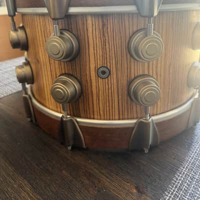 7”x14” Custom Creation Snare Drum - Solid Exotic Zebra Wood Shell - DW Timeless Timber Hardware image 6