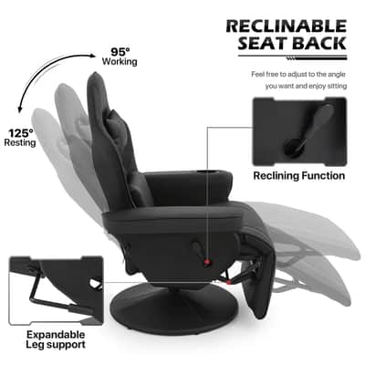Music Studio Recliner Chair with Lumbar Support, Headrest & Cup Holder – 360° Swivel Producer Seat with Footrest, Adjustable Backrest, PU Leather Finish image 2