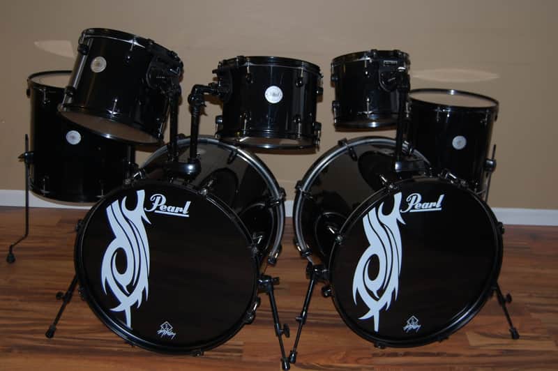 Pearl Joey Jordison Limited Edition mid-2000'S Black on Black 8pc drum set kit image 1