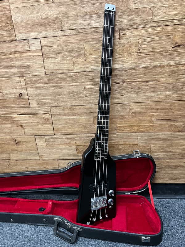Hondo Alien Headless 4- string bass 1980's -Duke Copy  Black 30.5" scale  w/OHSC image 1
