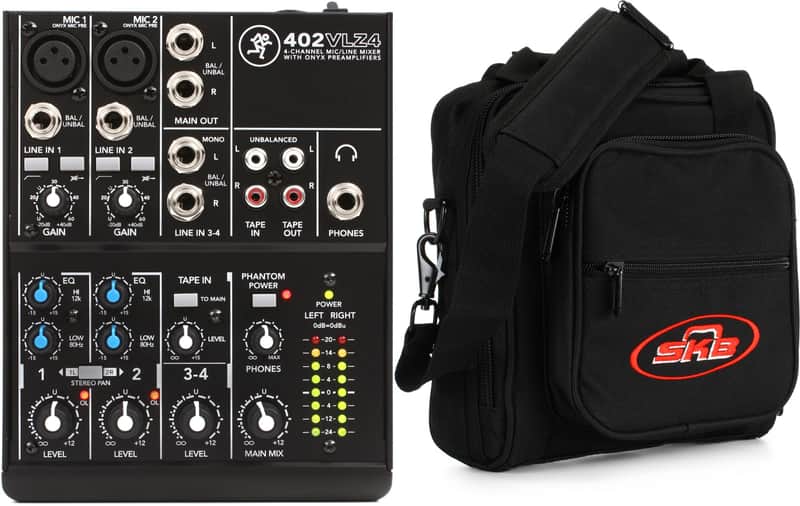 Mackie 402VLZ4 4-channel Compact Analog Mixer  Bundle with SKB 1SKB-UB0909 9" x 9" x 2.5" Mixer Bag image 1