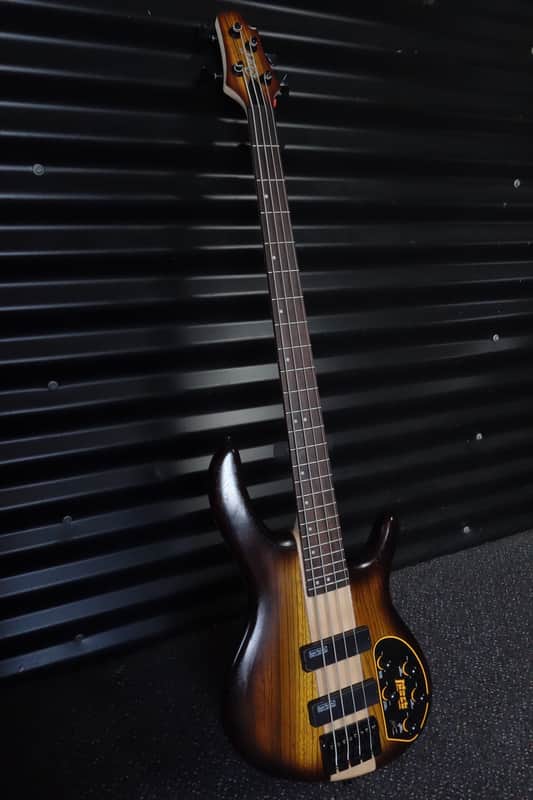 Cort C4 Plus ZBMH OTAB Artisan Series Zebrawood/Maple 4-String Bass Open Pore Tobacco Burst image 1