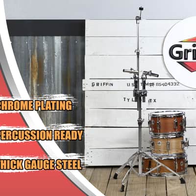 GRIFFIN Double Tom Drum Holder Stand with Cymbal Mount (Percussion TiltPro X Edition) – Adjustable Drum Hardware with Tripod Legs for Standard Cymbals image 9