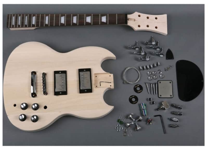 Unbranded Double Cut  Electric Guitar DIY Kit Natural Unfinished image 1