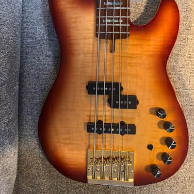 Sire Marcus Miller P10dx w/Major Upgrades 5-String Bass Roasted Flame Maple Fretboard, Natural 2023 - NT (Natural), TS (Tobacco Sunburst) image 1