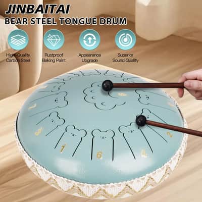 Bear Steel Tongue Drum 13 Inch 13 Note, Steel Drum with Mallets 2 Pairs, Carry Bag and Music Book, C Major Percussion Instruments, Hand Pan Drums for Adults and Kids (Moss Blue) image 3