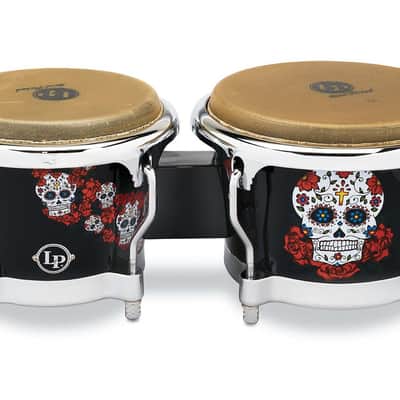 Latin Percussion LP Karl Perazzo Signature CCII 7-1/4"-8-5/8" Fiberglass Bongos - Sugar Skull Artwork with Chrome Hardware (LP794X-KP) image 3