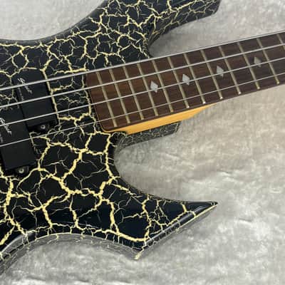 Late 1980's B.C. BC Rich NJ Series Warlock bass guitar in white crackle finish image 15