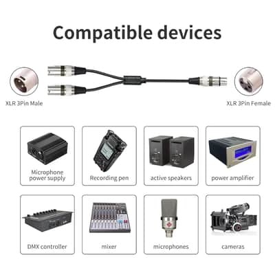 2 Pack 5 FT XLR Female to Dual XLR Male Y Splitter Cable, Female XLR to 2 Male XLR Y Cable,XLR Splitter 1 Female to 2 Male for Micphone Mixer image 3