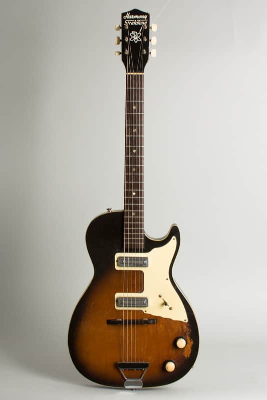 Harmony Stratotone Mars H-46 Thinline Hollow Body Electric Guitar, c. 1959, black hard shell case. image 1