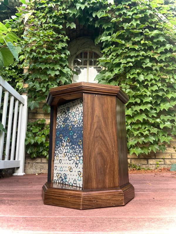1x12 octagon guitar speaker cabinet! Semi open. Vintage 8 ohm speaker inside. Unique 3D grill cloth. Candle lights up! image 1
