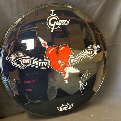 Steve Ferrone's, Tom Petty and the Heartbreakers 24" Remo/Gretsch Logo Bass Drum Front Head, Autographed! - Black image 1