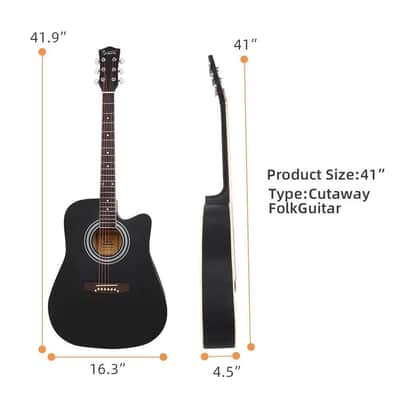 Have one to sell? Sell one like this Sell something else  Share Glarry 41" Full Size Adult 6 Strings Cutaway Folk Acoustic Guitar With Bag Black image 3