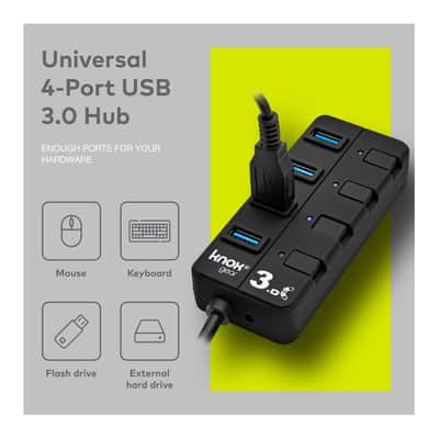 Knox Gear 4 Port 3.0 USB Hub with Individual Switches and LED Lights image 2