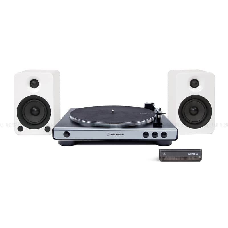 Audio-Technica: AT-LP60X / Kanto YU4 / Turntable Package Silver Turntable / White Speakers