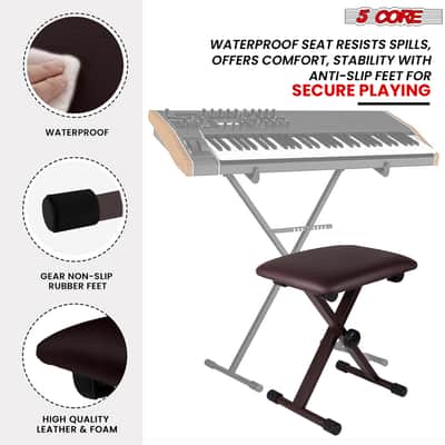 5 Core Keyboard Bench 2 Inch Padded Cushioned Piano Stool Height Adjustable 19" Guitar Seat Portable image 5