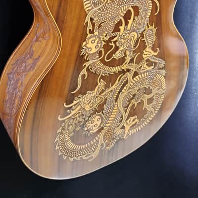 Blueberry Handmade Acoustic Guitar Grand Concert Dragon Motif image 18