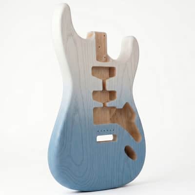 Stratocaster Guitar Body, White Blue Stained Ash Body, Right & Left Handed, HHH HSS SSS Pickup Routing, Custom Strat Replacement Body image 3