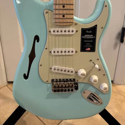 Partscaster Thinline S-Style (Semi-hollow Fender Strat) - Daphne Blue image 2