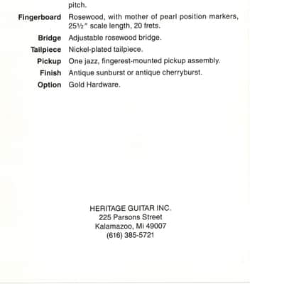 Heritage Guitars-EAGLE, promotional print/cut sheet, 1988 image 2