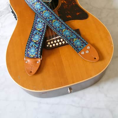 Vintage 70s Blue 'Peacock' Hippie Guitar Strap Replica image 4
