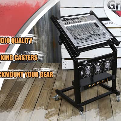 Griffin Rackmount Stand and Adjustable Top Mixer Platform Mount - 19U Rolling Cart Holder for Music Studio - Pro Audio Recording Cabinet Stage Equipment image 10