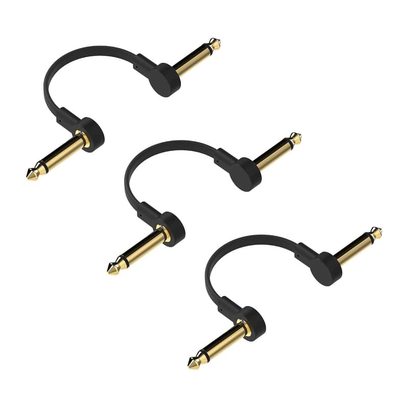 Guitar Flat Patch Cables (Pack of 3) - 6 Inch C-Shape Ultra-Thin Effect Guitar Pedal Patch Cables - Right-Angle, Black with Durable Gold Plated Connectors, Maximize Pedalboard Space image 1