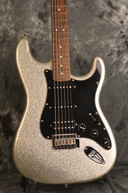 Squier by Fender Standard Fat Stratocaster Silver Sparkle w Deluxe Hardshell Case Included image 1
