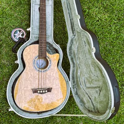 Dean Exotica Quilt Ash Acoustic/Electric Bass Guitar - Gloss Natural - with Road Runner Hardshell case image 2