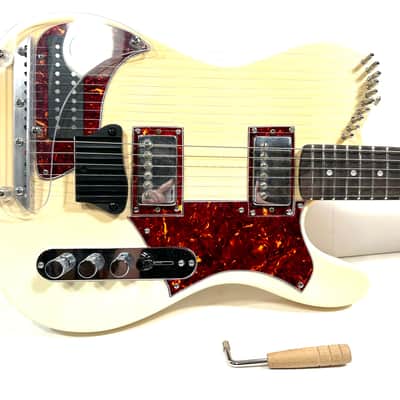 Electric sitar tele style with sympathetic strings Dronemaster 2023 - Olympic White image 8