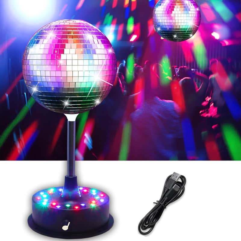 2025 DGRIVERGOD 6'' Mirror Disco Ball With 24 Leds 5-9 Rpm Adj...