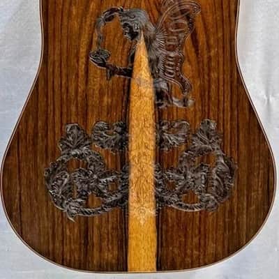 Blueberry Dreadnought Zodiac Aquarius Motif - Hand Made and Hand Carved Steel String Guitar image 13