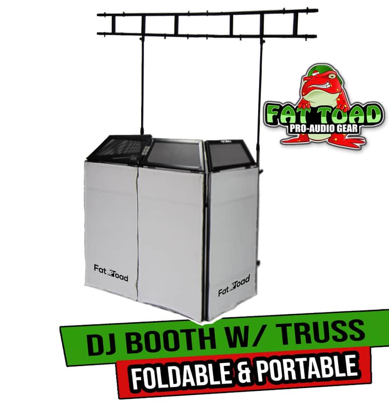 FAT TOAD DJ Booth with 8FT Lighting Truss Stand Package (QuickFOLD Series) – Foldable Panel Tabletop Platform Facade Scrim Cover – Video Light Projector Display Workstation For Sound System Event image 1