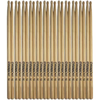ChromaCast 7A USA Made Hickory Wood TIp Drumsticks, 12 Pairs image 1