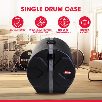 SKB 16" x 16" Floor Tom Case with Padded Interior, D-Shaped Drum Design, and Molded in Feet for Upright Positioning and Stability, Black image 2