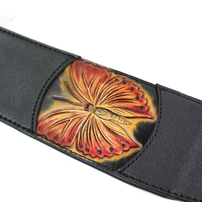 Walker & Williams WW-CVG-166 Scarlet Red And Gold Glider Butterfly Design On Black Padded Strap 2021 image 5