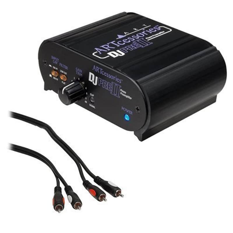 ART DJ Pre II Turntable Phono Preamplifier with RIAA EQ and a RCA Male to 2 RCA Male Audio Cable 3' image 1