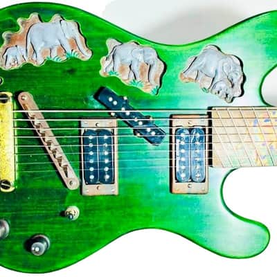 8 String Fanned Fret Electric Guitar Handmade by Blueberry Guitars Elephant Motif image 2