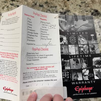 Epiphone Warranty Card Hang Tag 2000s les Paul SG flying V Explorer casino image 4