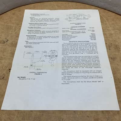 SHURE SM7 1991 MICROPHONE MANUAL/SCHEMATICS- VINTAGE! ORIGINAL! MAKE OFFER! image 2