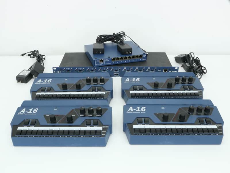 Aviom System (1) A-16T Input Module (1) A-16D A-Net Distributor (4) A-16 Mixer image 1