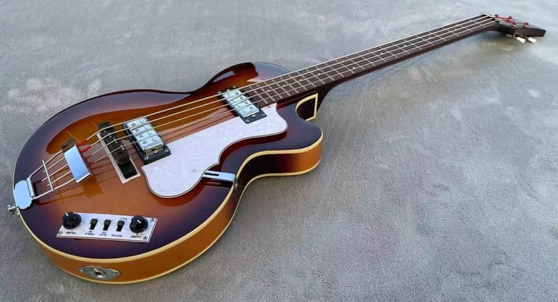 Electric Violin Bass Guitar – Semi-Hollowbody Flame Maple Back, Vintage Series image 1