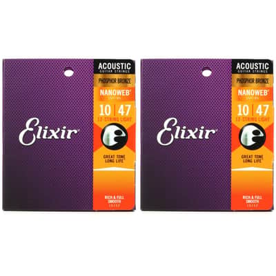 Elixir Strings 16152 Nanoweb Phosphor Bronze Acoustic Guitar Strings - .010-.047 12-string Light (2-pack) image 1