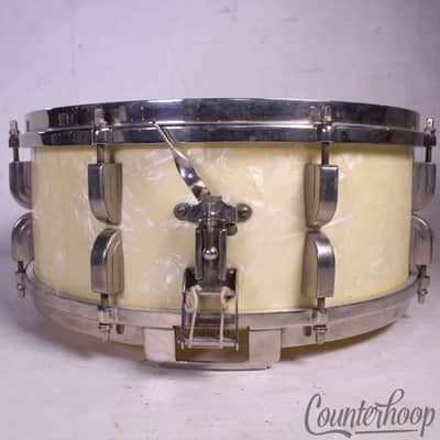 Leedy&Ludwig Broadway Snare Drum WMP 14x5.5"White Marine Pearl NOB Brass 50s#390 image 3