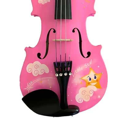 Pink Twinkle Star Violin Outfit - 4/4 w/ Brazilwood bow, case, Crystal tailpiece, crystals on stars, rosin, strings, set-up image 3