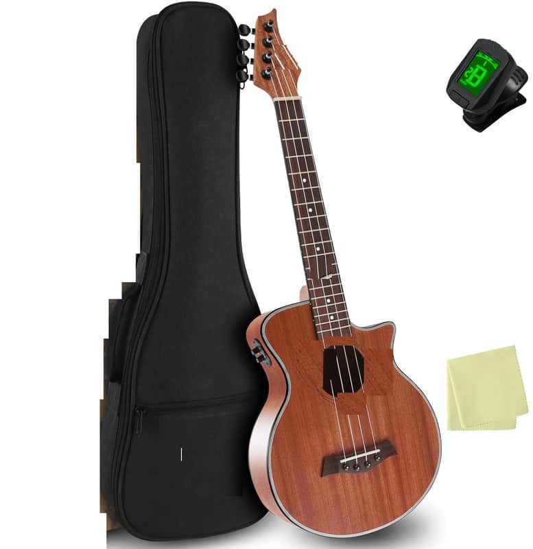 Electric Ukelele Concert Ukulele Acoustic Electric Uke with Equalizer 23 inch ukulele for adults Beginner with Starter Ukele Kit Include Ukulele Case Tuner Strap String Picks Clean Cloth image 1