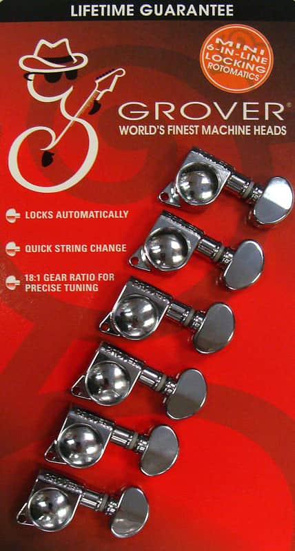 Grover Mini Rotomatic 406C6 Locking Tuning Machine, 6 In-Line, Chrome image 1