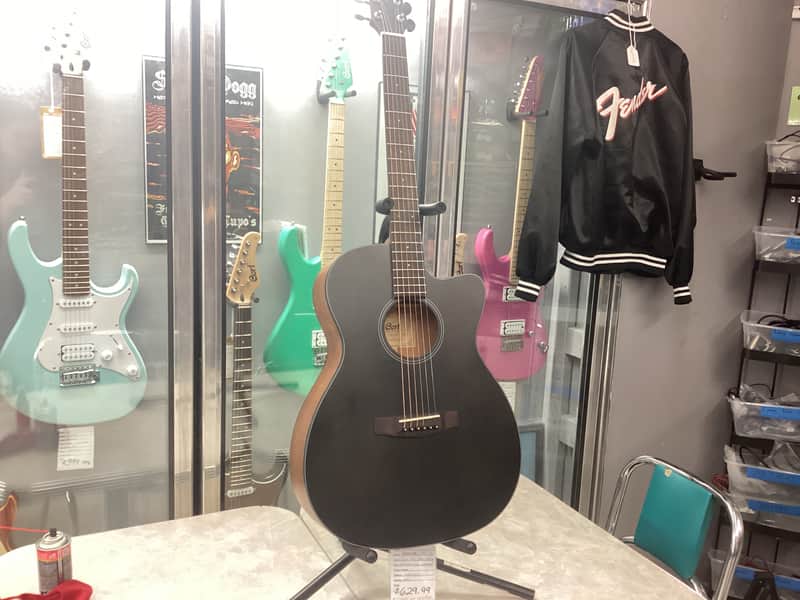 Cort COREOCOTPB Core Series Spruce Acoustic Electric Guitar. Open Pore Trans Black image 1