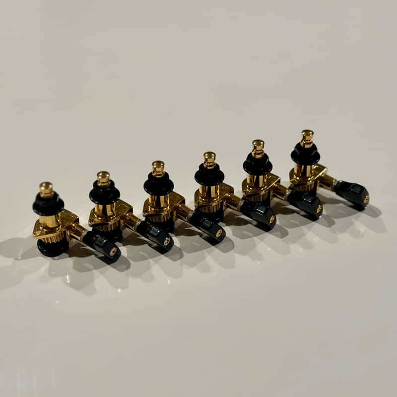 Hipshot Grip-Lock Open Gear 6 Inline Staggered Locking Tuners - Custom Hybrid Gold & Black (LEFTY/REVERSE) image 1